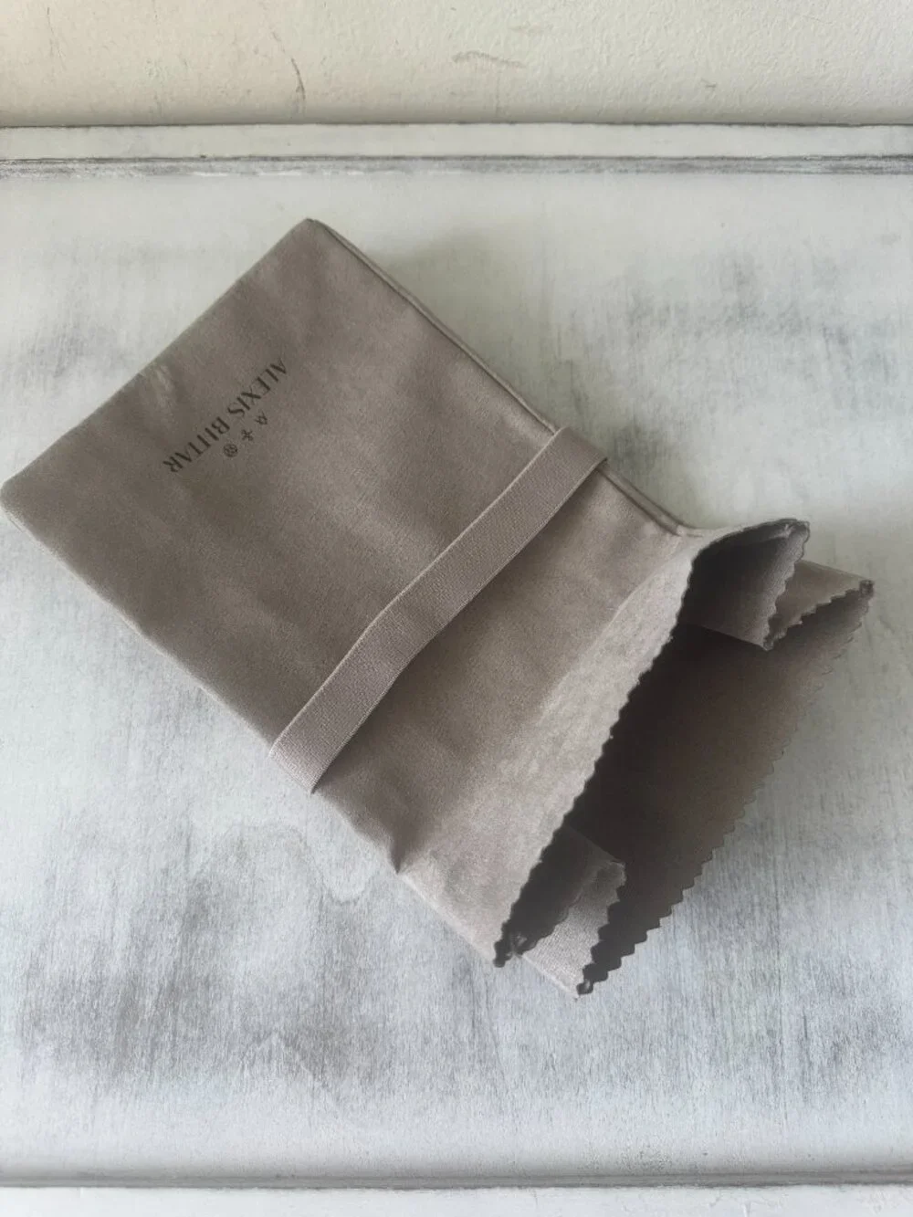 ALEXIS BITTAR JEWELRY Gray Suede Fold Over Dust Travel Pouch